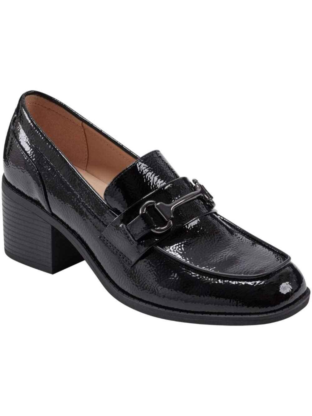 Bandolino Women's 6 Leather Mayble Black Patent Loafer Heel Pump Retail $89